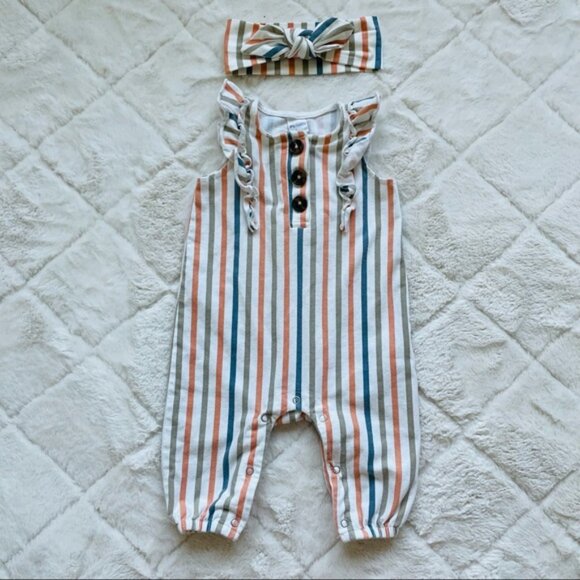 Petit Lem | Stripe Printed Romper And Headband Set | Size 3 Months - Picture 2 of 7